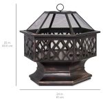 Best Choice Products 24in Hex-Shaped Steel Fire Pit for Garden, Backyard, Poolside w/ Flame-Retardant Mesh Lid