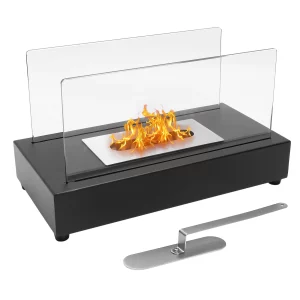Heyfurni Tabletop Fireplace Bio-Ethanol Fire Pit, Indoor Outdoor Portable Fire Bowl Pot Ventless Fireplace, Rectangle, Black
