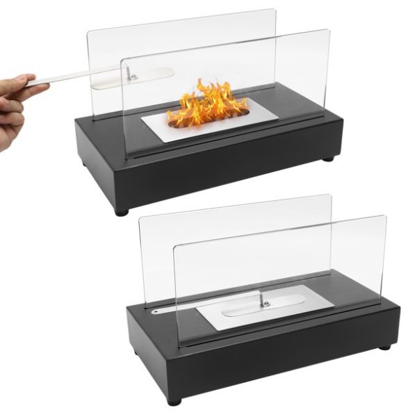 Heyfurni Tabletop Fireplace Bio-Ethanol Fire Pit, Indoor Outdoor Portable Fire Bowl Pot Ventless Fireplace, Rectangle, Black