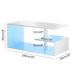 "High Gloss Coffee Table G Shape LED Coffee Table for Living Room, White"
