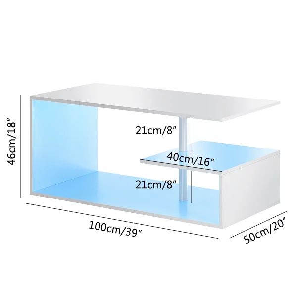 "High Gloss Coffee Table G Shape LED Coffee Table for Living Room, White"