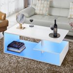 "High Gloss Coffee Table G Shape LED Coffee Table for Living Room, White"