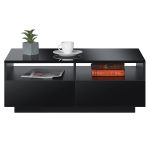 Rectangular Coffee Table Tea Tables Modern High Gloss Sofa Side Table Black Finish- 37.4 x 23.6 x 12.2 Inches