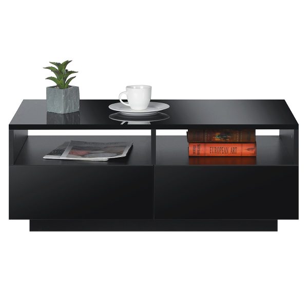 Rectangular Coffee Table Tea Tables Modern High Gloss Sofa Side Table Black Finish- 37.4 x 23.6 x 12.2 Inches