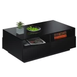 Rectangular Coffee Table Tea Tables Modern High Gloss Sofa Side Table Black Finish- 37.4 x 23.6 x 12.2 Inches