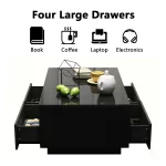 Rectangular Coffee Table Tea Tables Modern High Gloss Sofa Side Table Black Finish- 37.4 x 23.6 x 12.2 Inches