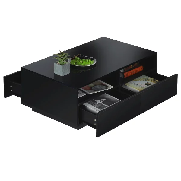 High Gloss Coffee Table LED Coffee Centre Table with Storage for Living Room, Black