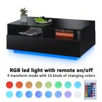 Rectangular Coffee Table Tea Tables Modern High Gloss Sofa Side Table Black Finish- 37.4 x 23.6 x 12.2 Inches