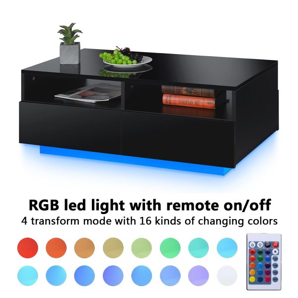 Rectangular Coffee Table Tea Tables Modern High Gloss Sofa Side Table Black Finish- 37.4 x 23.6 x 12.2 Inches