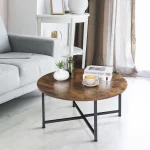 HomGarden 31.5-Inch Industrial Round Coffee Table with X-Base Metal Legs, Sofa Side Table Retro Cocktail Table for Home Office, Living Room, Rustic Brown