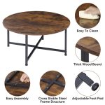 HomGarden 31.5-Inch Industrial Round Coffee Table with X-Base Metal Legs, Sofa Side Table Retro Cocktail Table for Home Office, Living Room, Rustic Brown