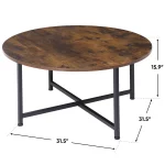HomGarden 31.5-Inch Industrial Round Coffee Table with X-Base Metal Legs, Sofa Side Table Retro Cocktail Table for Home Office, Living Room, Rustic Brown
