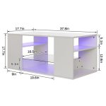 Hommpa LED Coffee Table with Glass Display Shelves High Gloss Center Table for Living Room