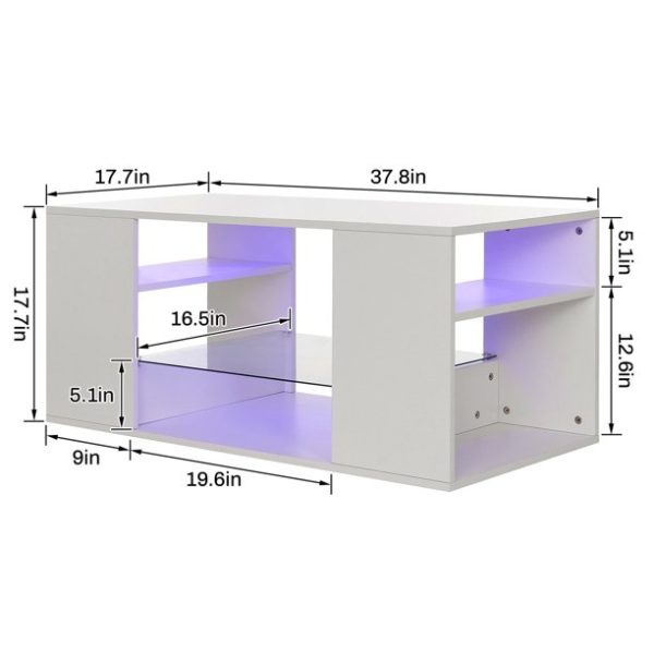 Hommpa LED Coffee Table with Glass Display Shelves High Gloss Center Table for Living Room
