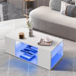 Hommpa LED Coffee Table with Glass Display Shelves High Gloss Center Table for Living Room