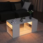Hommpa LED Coffee Table with Glass Display Shelves High Gloss Center Table for Living Room