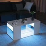 Hommpa LED Coffee Table with Glass Display Shelves High Gloss Center Table for Living Room