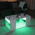 Hommpa LED Coffee Table with Glass Display Shelves High Gloss Center Table for Living Room