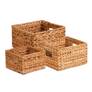 Honey Can Do Three Water Hyacinth Woven Nesting Storage Baskets with Handles