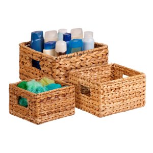 Honey Can Do Three Water Hyacinth Woven Nesting Storage Baskets with Handles(1)