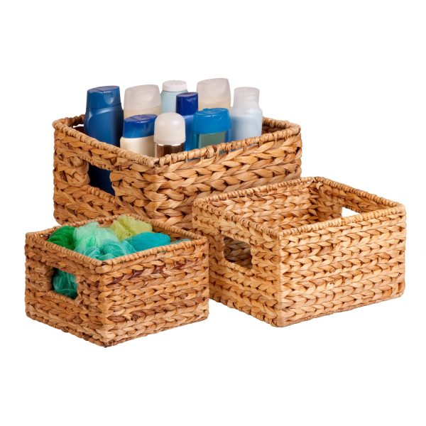 Honey Can Do Three Water Hyacinth Woven Nesting Storage Baskets with Handles