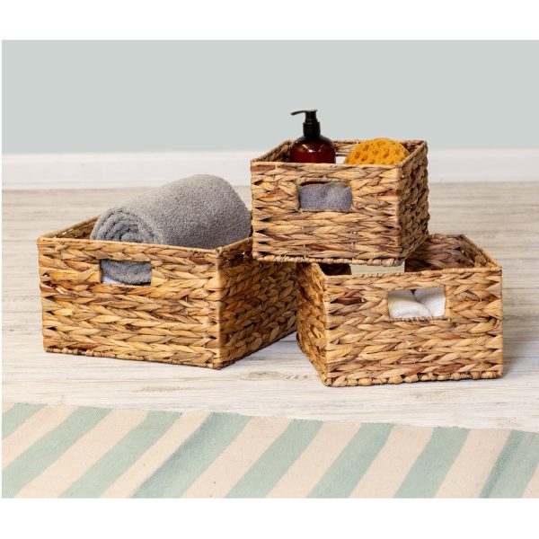 Honey Can Do Three Water Hyacinth Woven Nesting Storage Baskets with Handles