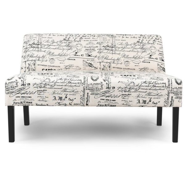 Costway Armless Loveseat Sofa Fabric Settee Bench Bed Chair Wooden Leg Living Room