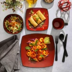 Gibson Soho Lounge Square 16-Piece Dinnerware Set - Red