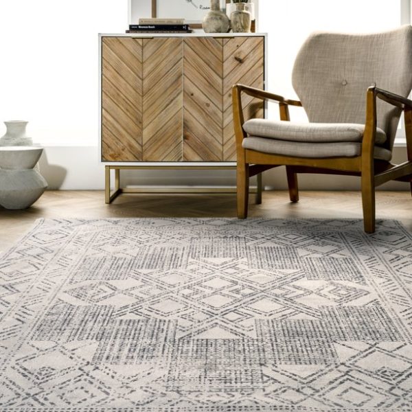 nuLOOM Mia Machine Washable Geometric Medallion Area Rug, 5' x 8', Light Gray