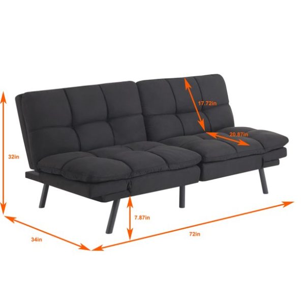 Mainstays Memory Foam Futon, Black Faux Suede Fabric