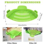 Clip on Pasta Strainer for Pots Silicone Food Strainer Hands-free Drainer Kitchen Gadgets, Heat Resistant for Pasta Spaghetti Meat Fits Pots Pans Bowls, Green