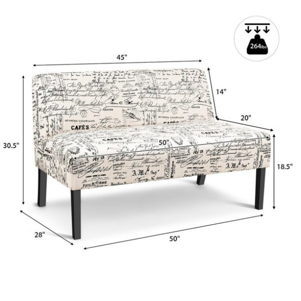 Costway Armless Loveseat Sofa Fabric Settee Bench Bed Chair Wooden Leg Living Room
