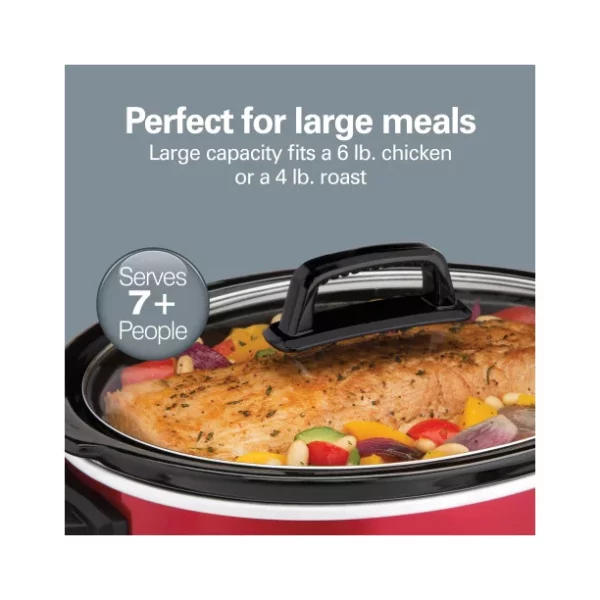 Hamilton Beach Slow Cooker, Large Capacity, Serves 7+, 6 Quarts, Red, 33666