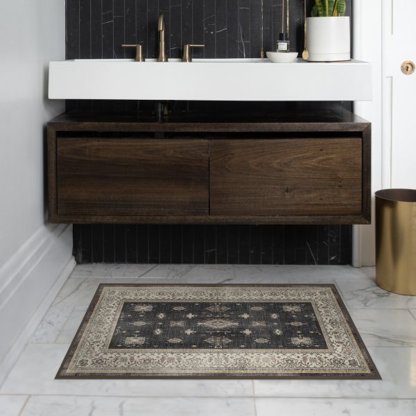 Ruggable Verena Machine Washable Farmhouse Border Area Rug 2' x 3', Dark Wood