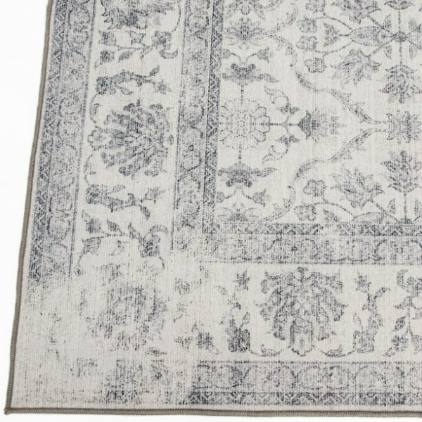 ReaLife Rugs Machine Washable Printed Vintage Distressed Trellis Ivory-Gray Eco-friendly Recycled Fiber Area Runner Rug (3' x 5')