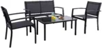 Vineego 4 Pieces Patio Furniture Outdoor furniture Outdoor Patio Furniture Set Textilene Bistro Set Modern Conversation Set Black Bistro Set with Loveseat Tea Table for Home, Lawn and Balcony (Black