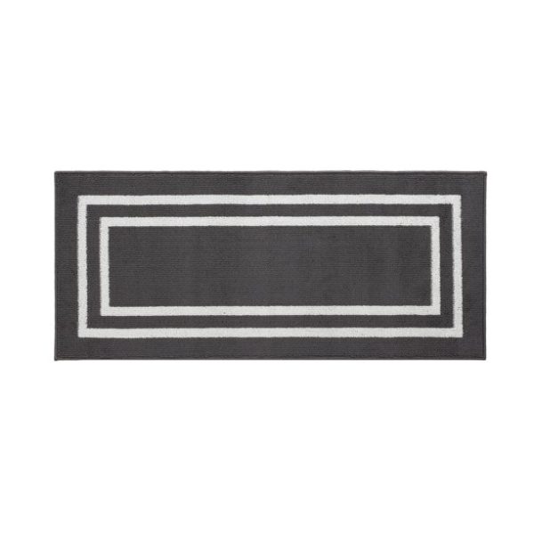 Washable Skid-Resistant Runner Rug, Border, Dark Grey and White, 26" x 45"