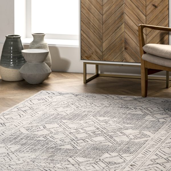 nuLOOM Mia Machine Washable Geometric Medallion Area Rug, 5' x 8', Light Gray