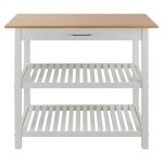 Casual Home Kitchen Island Bar Station with Hardwood Counter and Storage, White