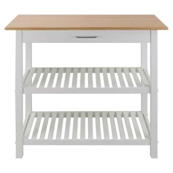 Casual Home Kitchen Island Bar Station with Hardwood Counter and Storage, White