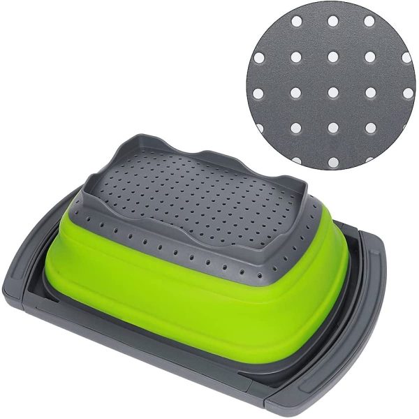 Collapsible Colander, Green Food Strainer Over the Sink Colanders Strainers with Extendable Handles, 6-Quart, Dishwasher-Safe Kitchen Folding Strainer for Pasta, Vegetables and Fruits by Polerce