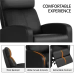 Easyfashion Faux Leather Push Back Theater Recliner, Black