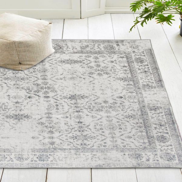 ReaLife Rugs Machine Washable Printed Vintage Distressed Trellis Ivory-Gray Eco-friendly Recycled Fiber Area Runner Rug (3' x 5')