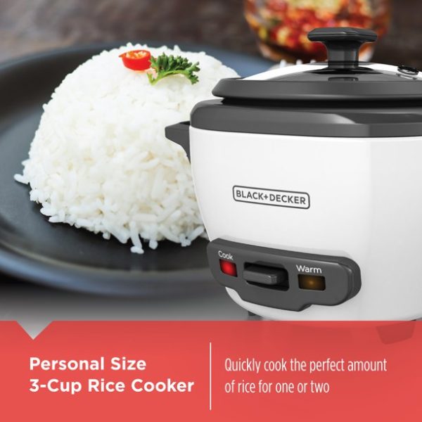 BLACK+DECKER 3-Cup Electric Rice Cooker with Keep-Warm Function, White, RC503