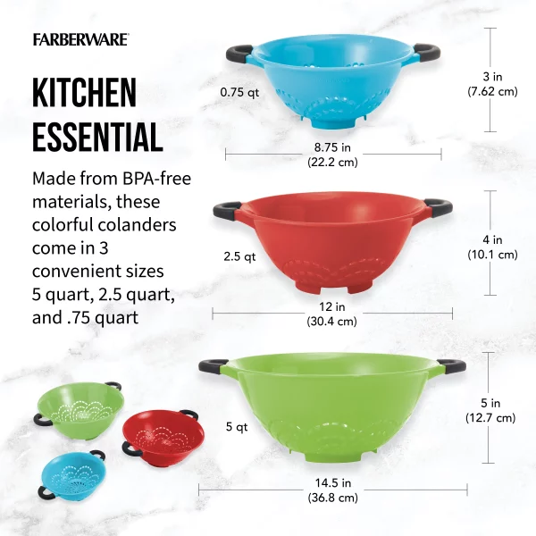 Farberware Professional Soft Grips Set of 3 Colanders in Assorted Colors