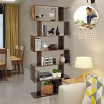 Gymax 6-Tier S-Shape Bookcase Z-Shelf Style Storage Display Rack Brown