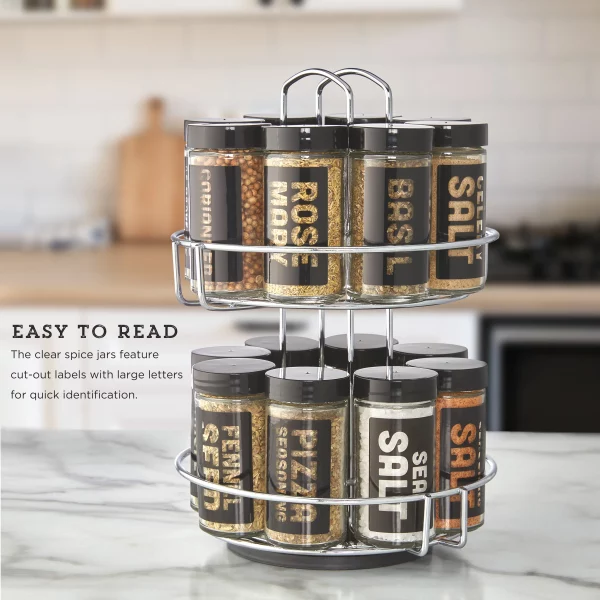 Kamenstein Filled 16 Jar Chrome Wire Revolving Spice Rack