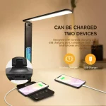 LED Desk Lamp with Wireless Charger, USB Charging Port, Adjustable Foldable ​Table Lamp with Clock, Alarm, Date, Temperature, 5-Level Dimmable ​Lighting​, Office Lamp with Adapter,Black
