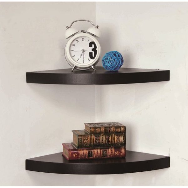 Mainstays Black Corner Shelf Set, 2 Count (9.45"L x 9.45"W x 0.98"H)Medium Density Fiberboard