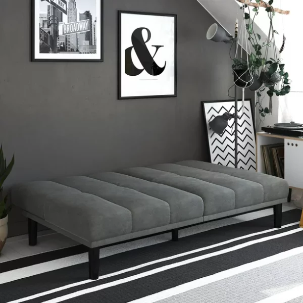 Mainstays Channel Cushion Futon, Grey Microfiber